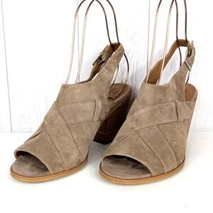 Susina Suede Leather Sandals Women's Size 8.5 Peep Toe Heels Brown Beige